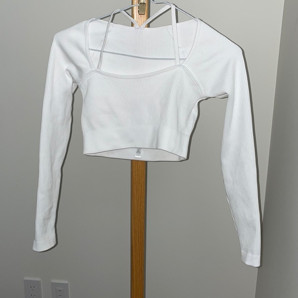 White Sports Athletic Bralette Long sleeve crop Top - Picture 1 of 3